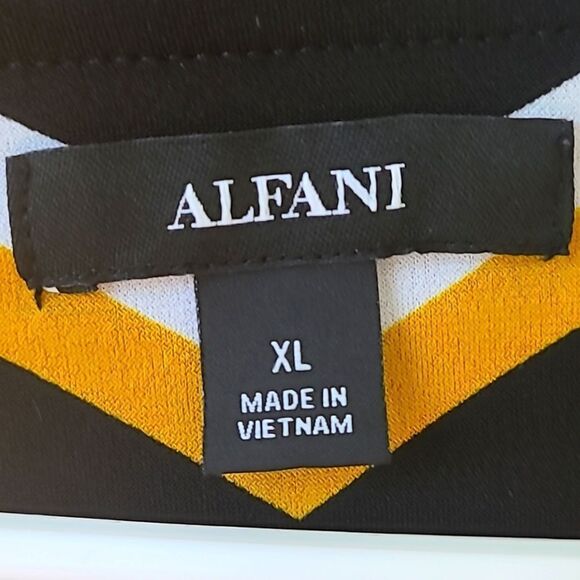 Alfani Black, White & Gold Stripe Top with V-Hemline & Bell Sleeves, Size XL - Picture 8 of 9